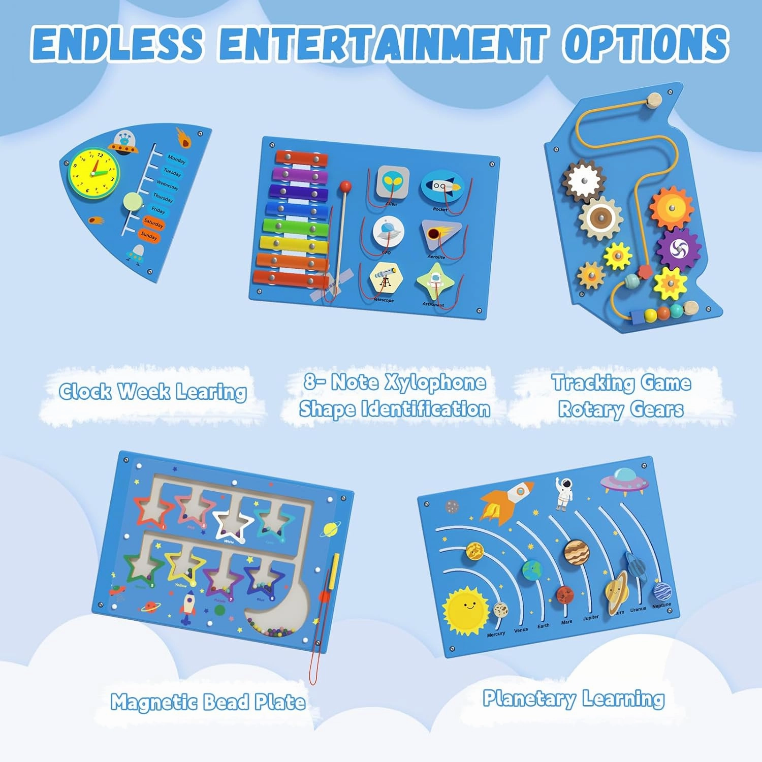 Spocold Rocket Panels - Sensory Toddler Wall Toys (5pcs Blue)