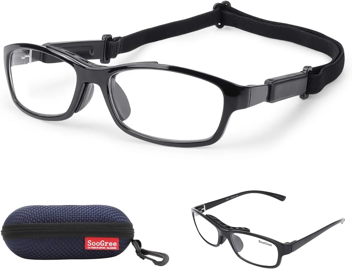 Sports Goggles Glasses Football Soccer Safety Glasses Goggles Adjustable Strap Interchangeable Temples for Men Youth