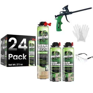Spray Foam Insulation Kit (480 Sq.Ft.) - Closed Cell Polyurethane Expanding Foam Sealant, Thermal & Acoustic Protection for Wall and Attic - Gun & Cleaner Included, 27.1 oz, 24 Pack