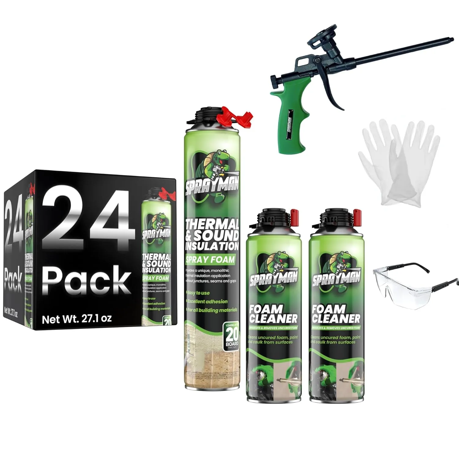 Spray Foam Insulation Kit (480 Sq.Ft.) - Closed Cell Polyurethane Expanding Foam Sealant, Thermal & Acoustic Protection for Wall and Attic - Gun & Cleaner Included, 27.1 oz, 24 Pack