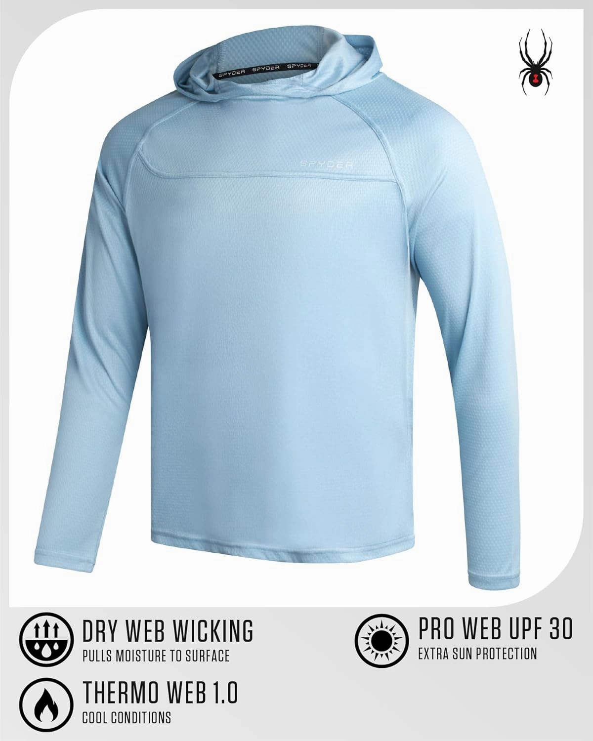 Spyder Mens Rash Guard Long Sleeve Sun Hoodie Shirt - UPF 50  UV Protection Quick Dry Moisture Wicking Fishing & Swim Shirt