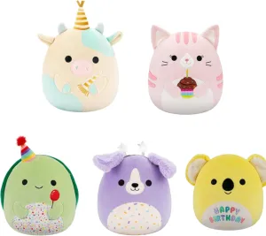 Squishmallows 2025 Original 5-Inch Happy Birthday Squad Plush Cow Cat Turtle Retriever Koala- Collectible Soft & Squishy Mini Stuffed Animal Toy - Add to Your Squad - (Set of 5)