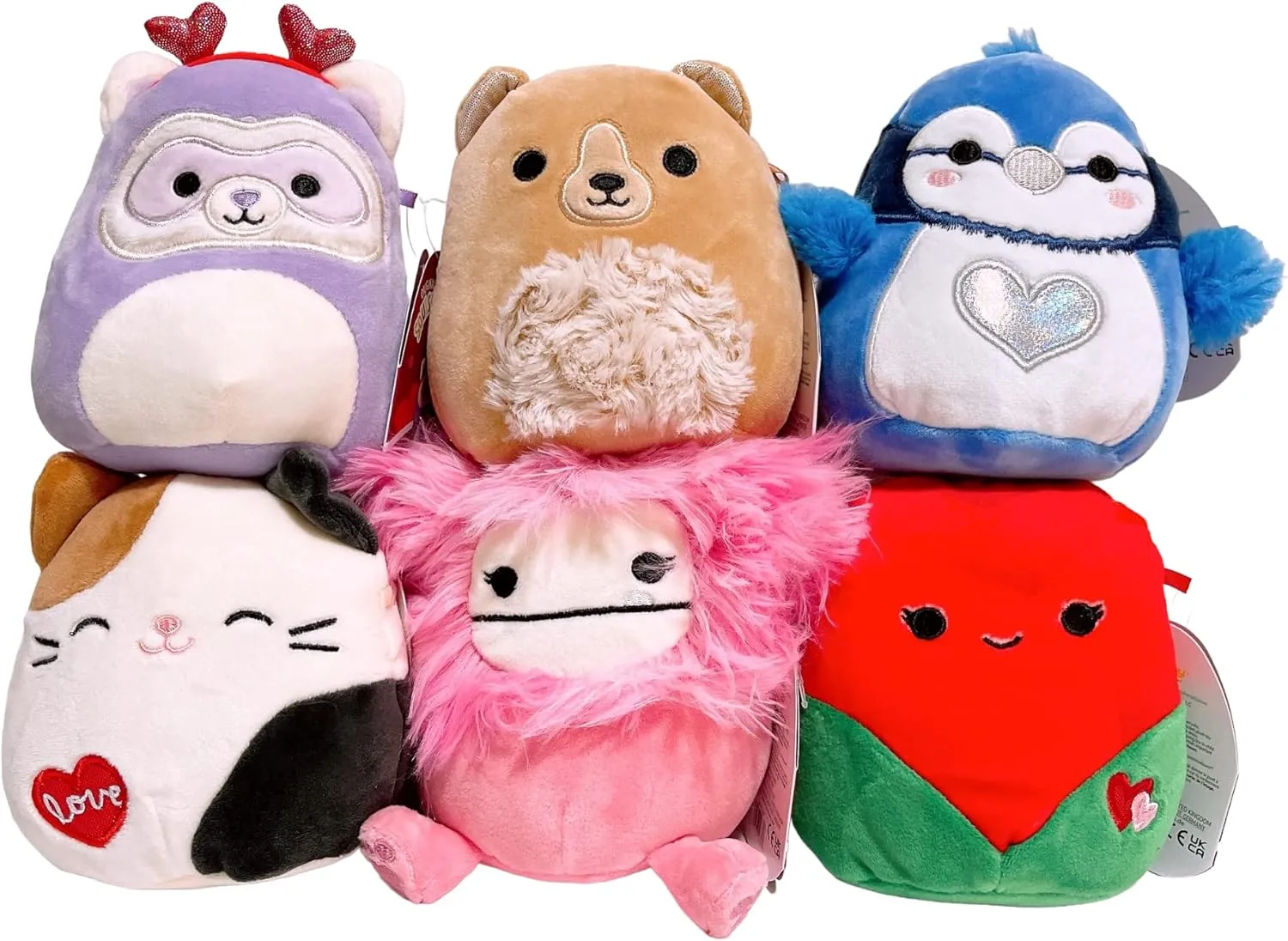 Squishmallows Kellytoy 2023 Valentines Squad 5" Set of 6 Mini Plush Doll Toy (Assortment B)