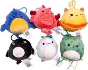Squishmallows Kellytoy 3.5" Assorted Squad Clip On Keychain Mini Plush Doll (Set 6 Whale Sealife Squad)