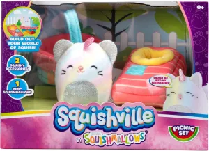 Squishville by Squishmallows Plush Room Accessory Set, 2” Camilla Mini-Squishmallow and 2 Plush Accessories, Marshmallow-Soft Animals, Picnic Toys