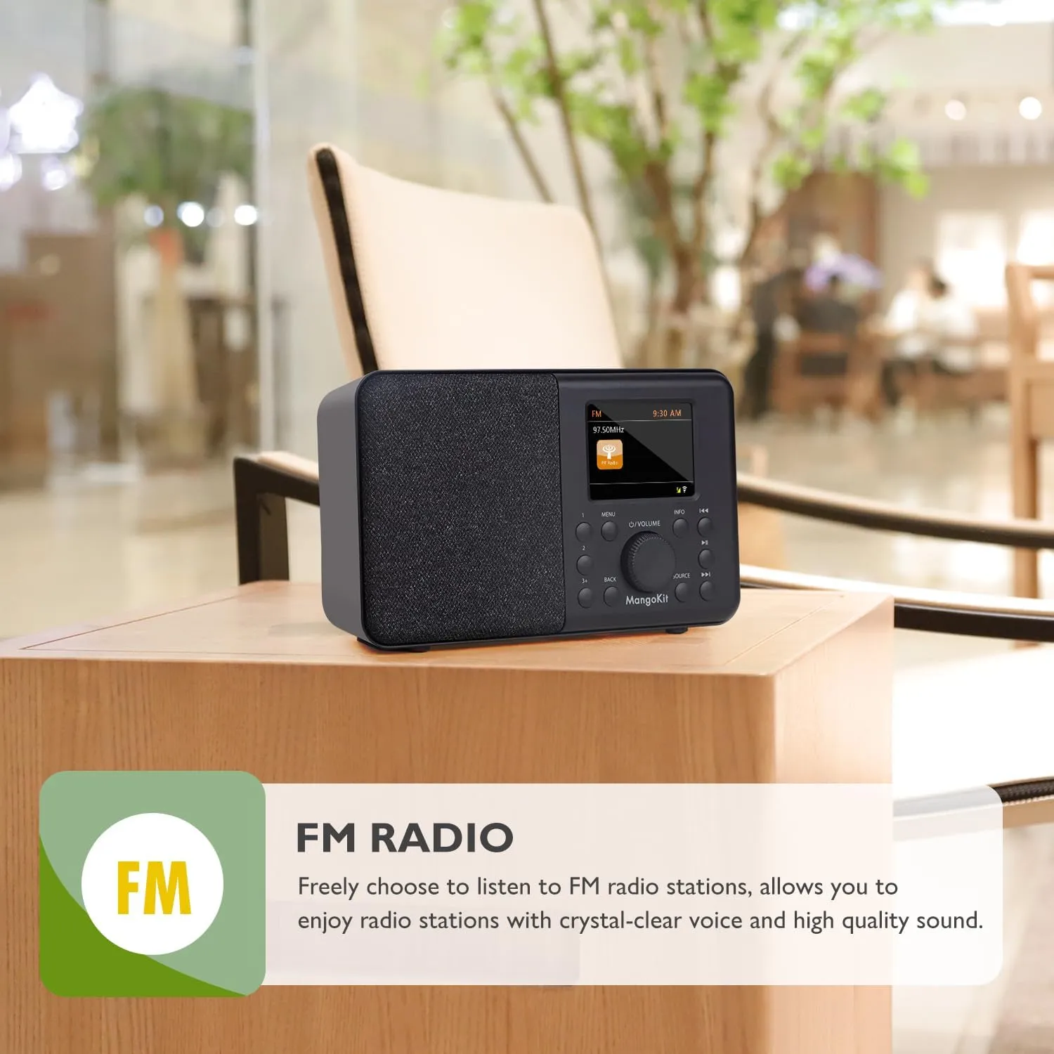 SR10 Smart WiFi Internet Radio, Podcast Player, Bluetooth Speaker, Portable FM Radio, Mains and Battery Powered Radio, Color Display,Dual Alarms, Presets,Application Control Support-Black