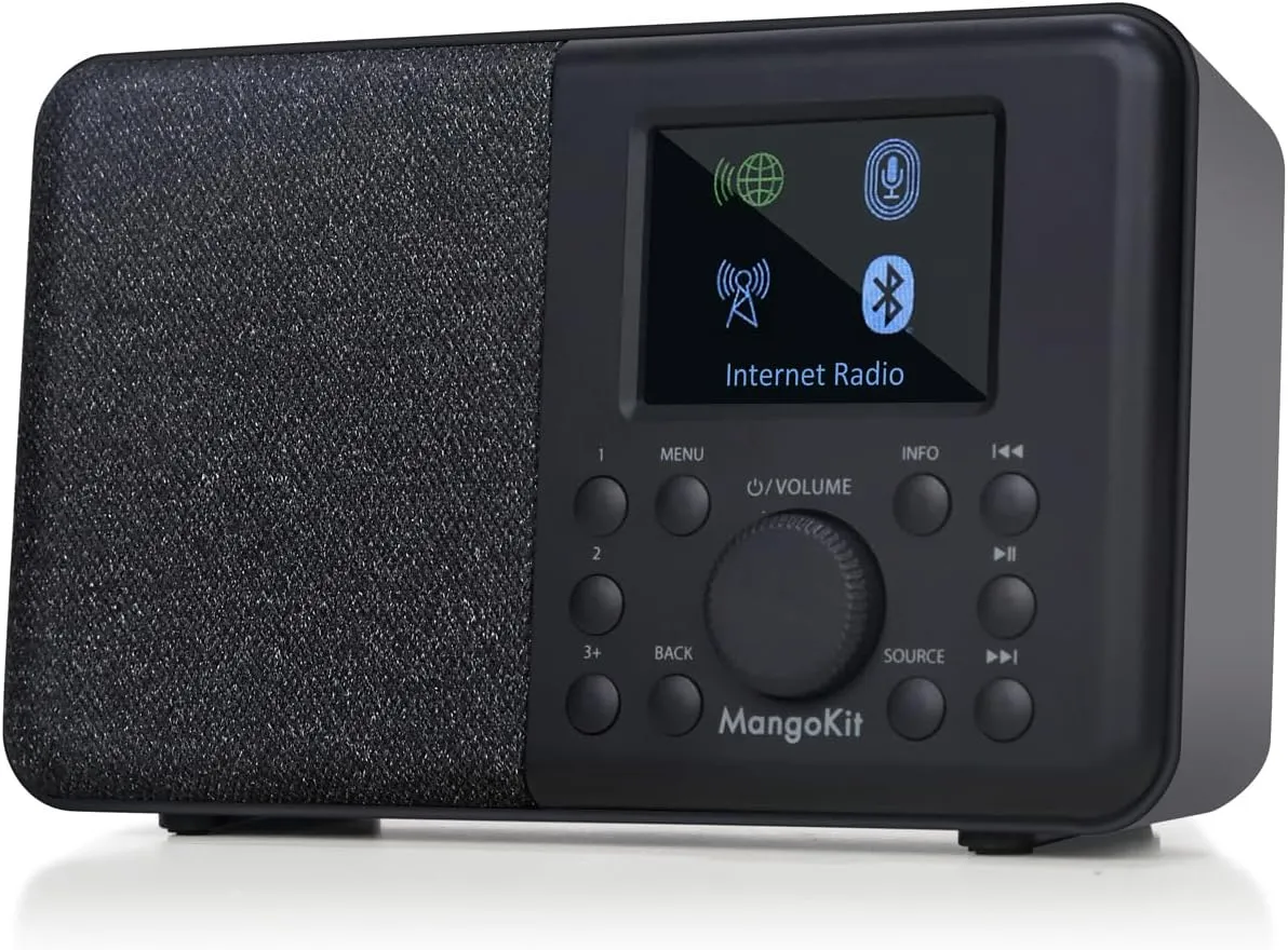 SR10 Smart WiFi Internet Radio, Podcast Player, Bluetooth Speaker, Portable FM Radio, Mains and Battery Powered Radio, Color Display,Dual Alarms, Presets,Application Control Support-Black