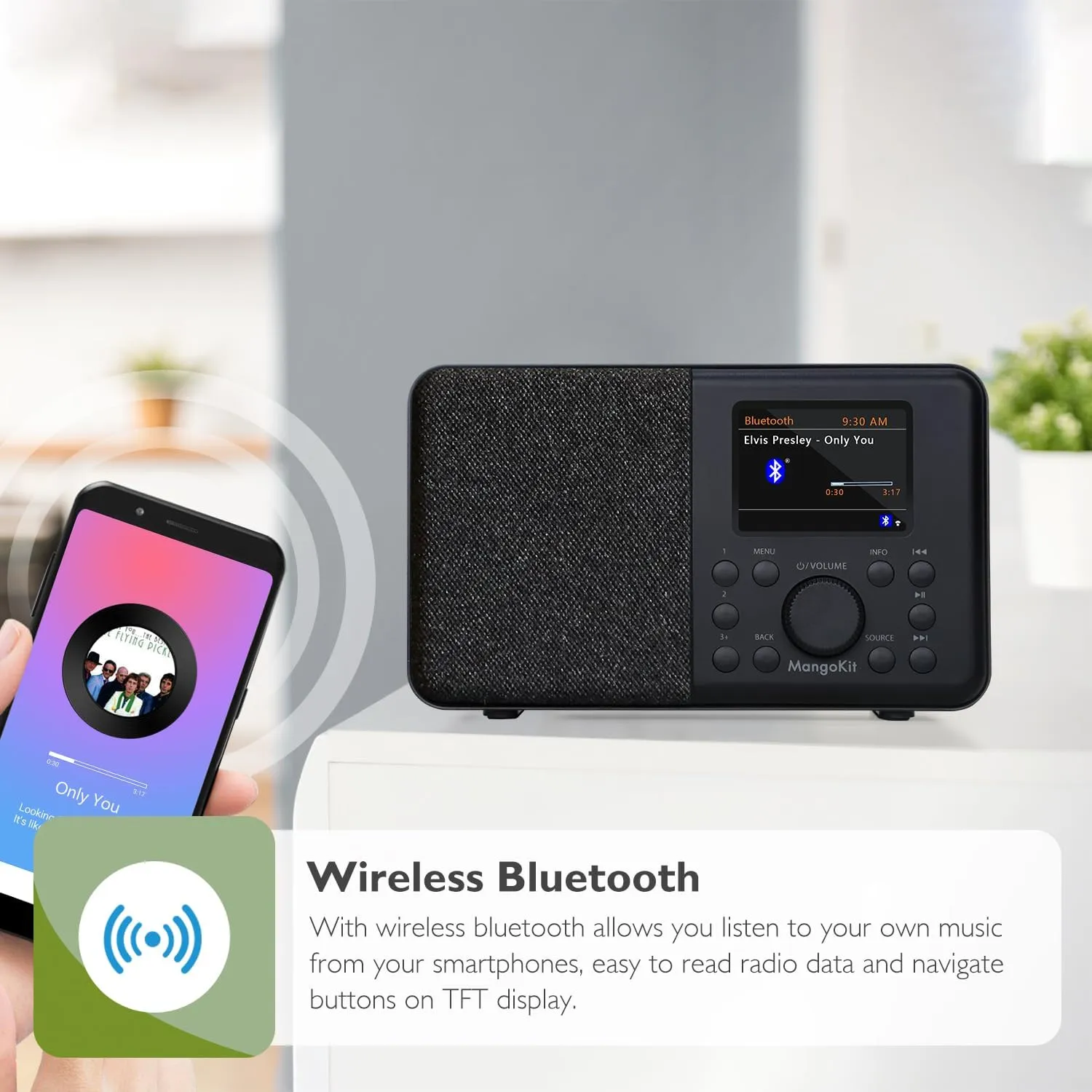 SR10 Smart WiFi Internet Radio, Podcast Player, Bluetooth Speaker, Portable FM Radio, Mains and Battery Powered Radio, Color Display,Dual Alarms, Presets,Application Control Support-Black