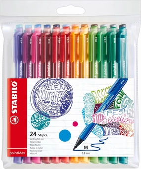 STABILO Nylon Tip Writing Pen pointMax - Wallet of 24 - Assorted Colors