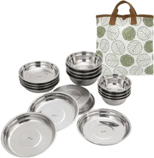 Stainless Steel Plates and Bowls Camping Mess Set for Party Trips Hiking