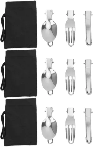 Stainless Steel Portable Folding Cutlery Set Spoon Fork Knife Durable Lightweight Compact Design for Camping Picnics Outdoor Activities 3 Set Silver