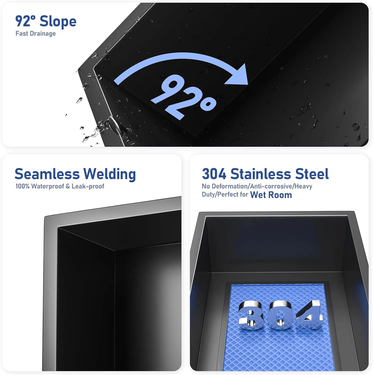 Stainless Steel Shower Niche 24" X 12" Matte Black No Tile Needed Horizontal Niche Shower Recessed Wall Niches for Bathroom Storage Over Mount Installation