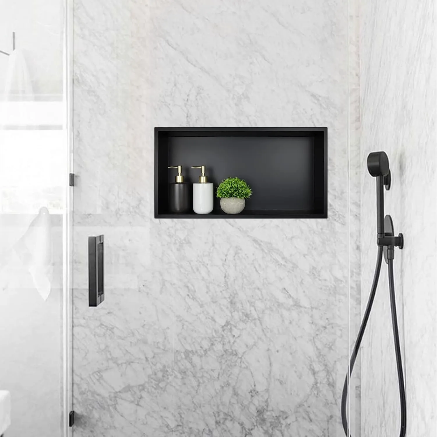 Stainless Steel Shower Niche 24" X 12" Matte Black No Tile Needed Horizontal Niche Shower Recessed Wall Niches for Bathroom Storage Over Mount Installation