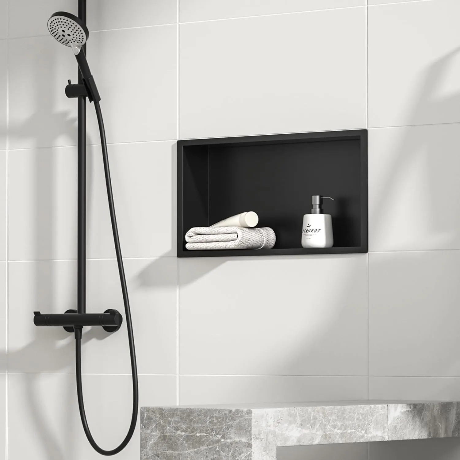 Stainless Steel Shower Niche 24" X 12" Matte Black No Tile Needed Horizontal Niche Shower Recessed Wall Niches for Bathroom Storage Over Mount Installation