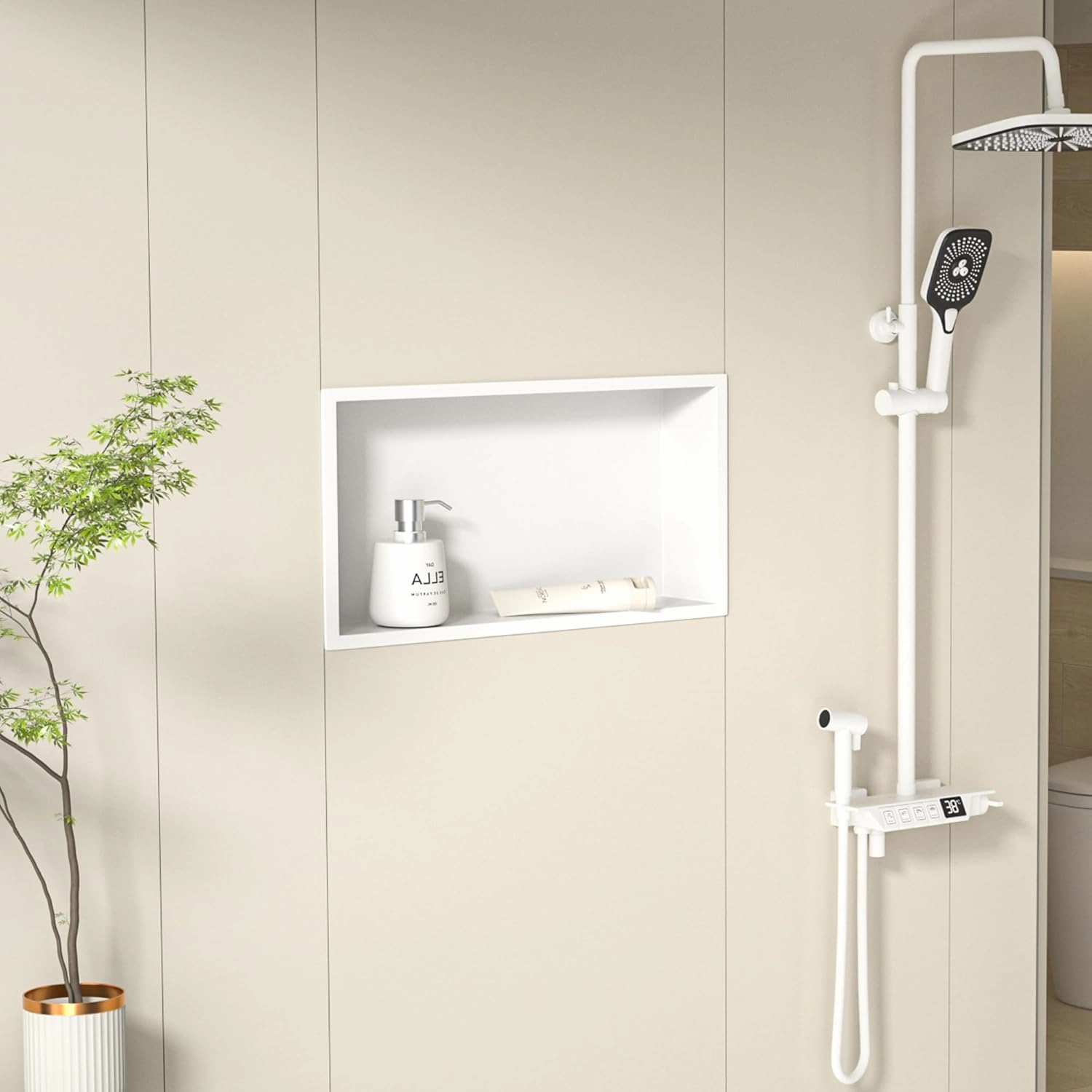 Stainless Steel Shower Niche 24" X 12" White No Tile Needed Niche Shower Recessed Wall Horizontal Niches for Bathroom Storage Over Mount Installation