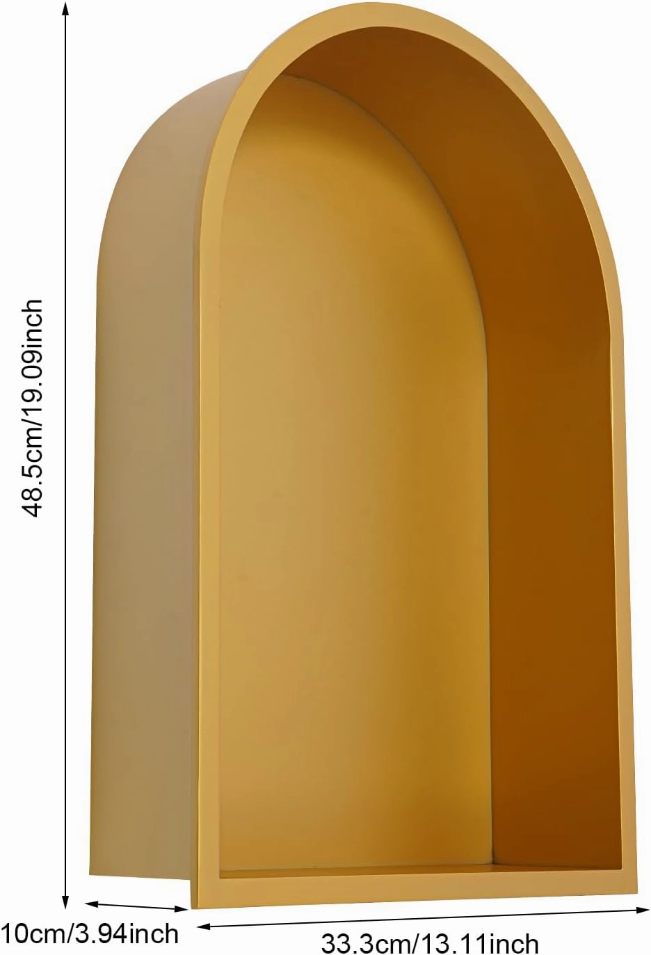 Stainless Steel Shower Niche Recessed Wall Niche Arched for Shower Storage No Tile Needed Wall Cabinet for Bathroom Storage Wall-Mounted Installation (13.11 * 3.94 * 19.09in, Gold)