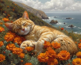 Stamped Cross Stitch Kits, Orange Tabby's Coastal Adventure, Needlepoint Counted Cross Kits for Beginners, Embroidery Kits Arts Home Decor(11CT No Frame,16x20 inch)