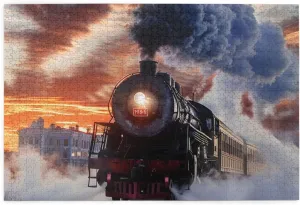 Steam Train Depart Sunset Printed Picture Personalized Wooden Puzzle 1000 Piece,Interesting Jigsaw Puzzles for Adults and Families Kids, Landscape Animal Puzzle