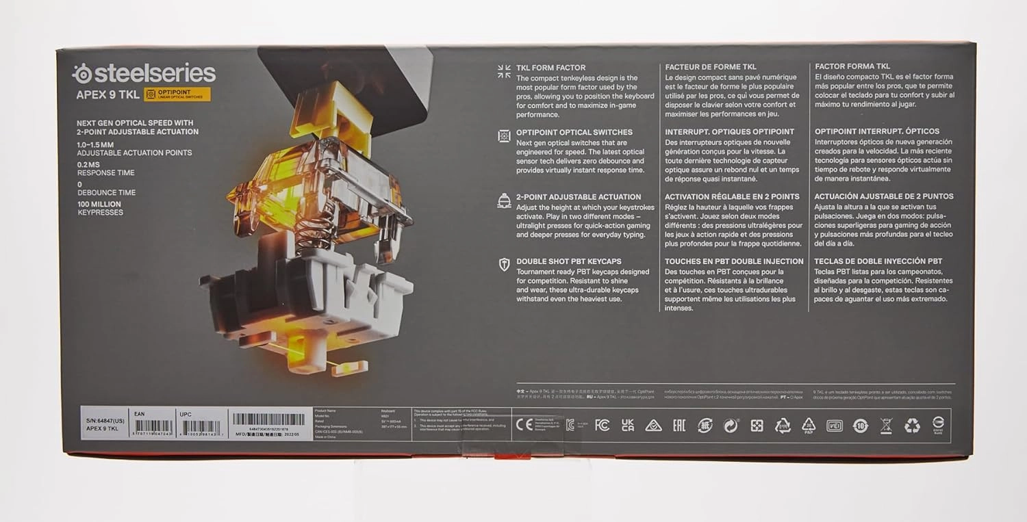 SteelSeries Apex 9 TKL - Mechanical Gaming Keyboard - Optical Switches - 2-Point Actuation - Keyless Compact Size - Removable Switches - US Layout (QWERTY)