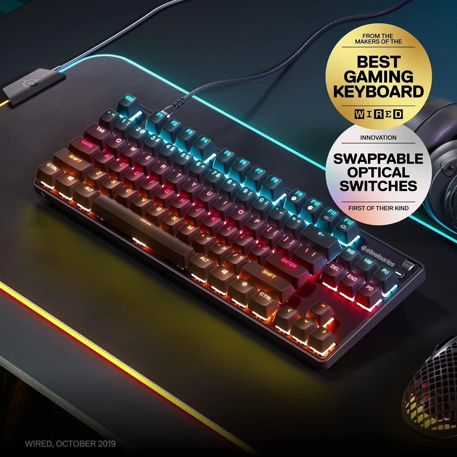 SteelSeries Apex 9 TKL - Mechanical Gaming Keyboard - Optical Switches - 2-Point Actuation - Keyless Compact Size - Removable Switches - US Layout (QWERTY)