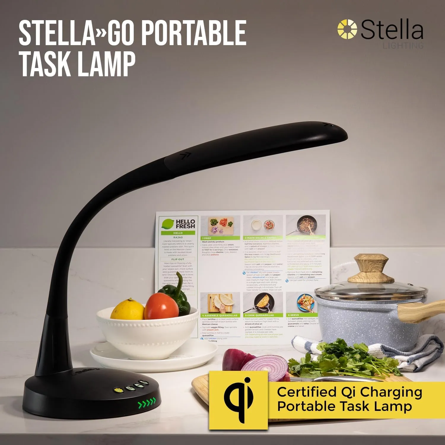 Stella GO 12W Portable Task Lamp, Dimmable, Custom Color Temperature, Adjustable, and Remote Controlled Modern Standing Lamp for Living Room, Bedroom, and Office Lighting (Black)