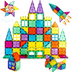 STEM Magnetic Tiles 70pcs, Montessori Sensory Building Blocks for Toddlers Ages 3  Educational Construction Toys with Stacking Blocks, Creative Learning for Boys & Girls