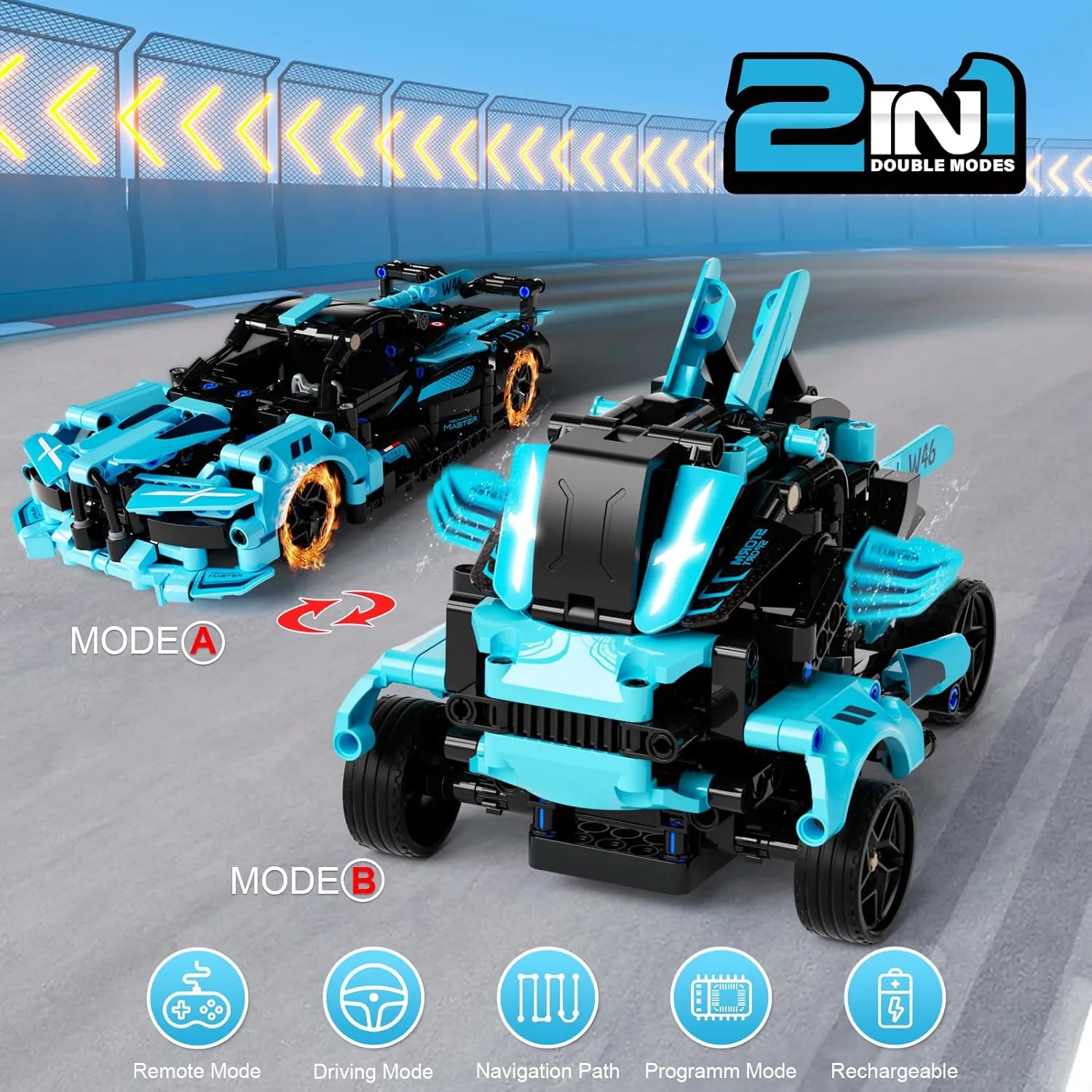 STEM Remote Control Car Building Kit Toys for Kids Age 8-12 with 2in1 STEM Robots Building Set Remote & APP Controlled Car/Robot, RC Car Toy Set for Boys Girls 466 Pcs (Dark Cyan)