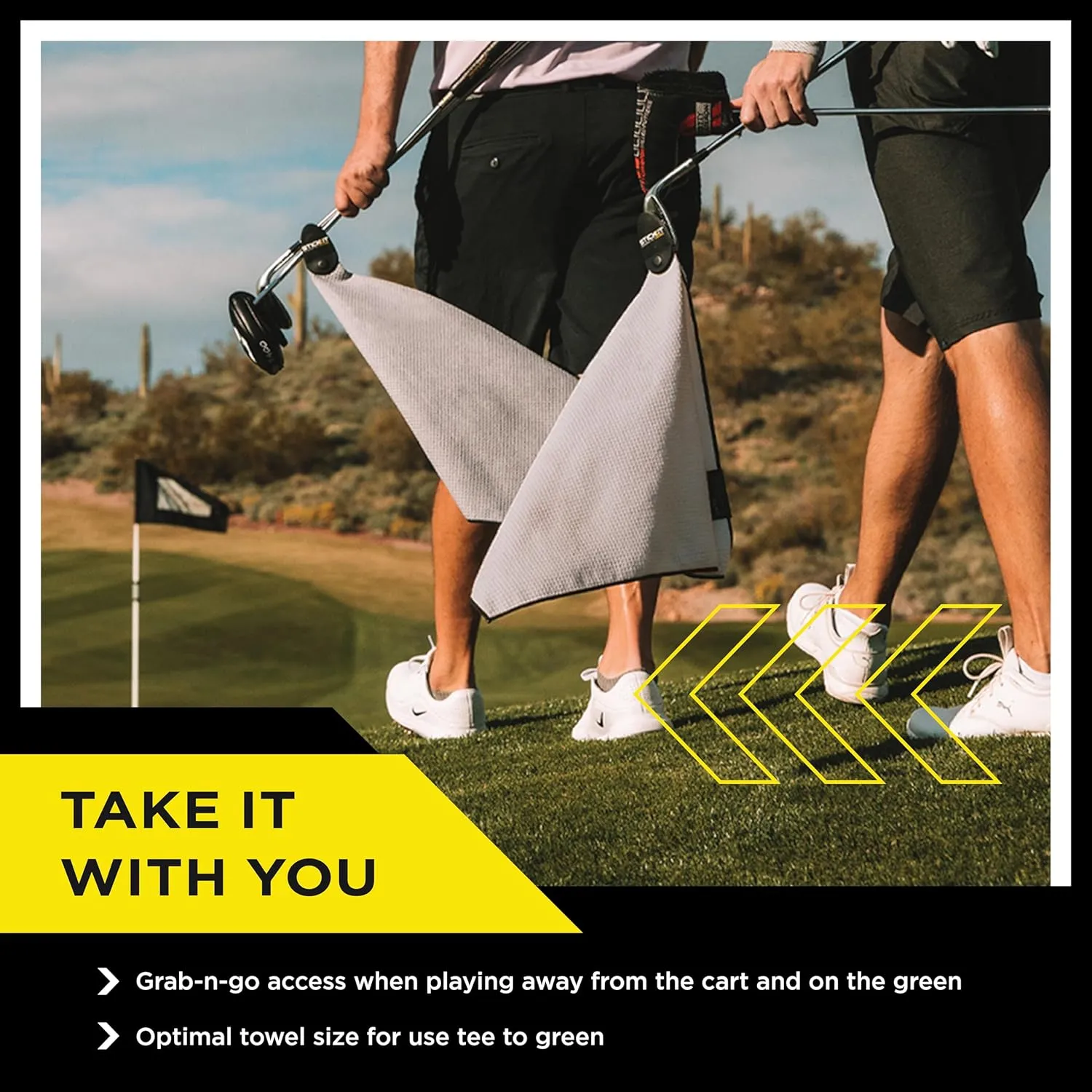 STICKIT Magnetic Towel, Gray | Top-Tier Microfiber Golf Towel with Deep Waffle Pockets | Industrial Strength Magnet for Strong Hold to Golf Carts or Clubs