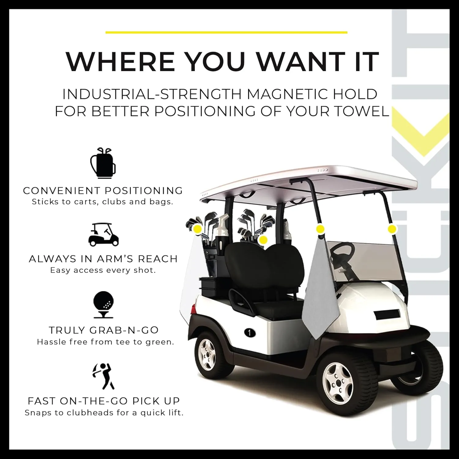 STICKIT Magnetic Towel, Gray | Top-Tier Microfiber Golf Towel with Deep Waffle Pockets | Industrial Strength Magnet for Strong Hold to Golf Carts or Clubs