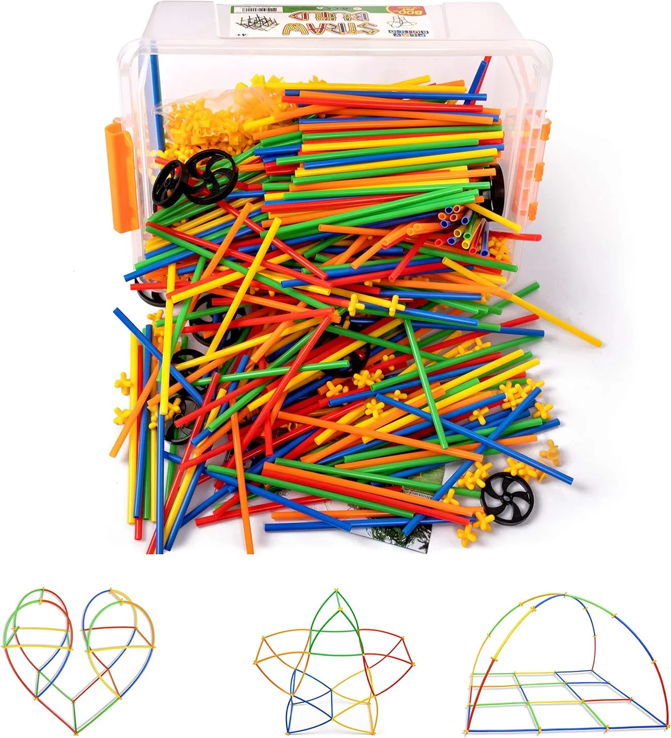 Straw Constructor STEM Building Toys, 800 Pcs   16 Wheels, Colorful Interlocking Plastic Engineering Building and Construction Set. Fun, Educational, Safe for Kids- Develops Motor Skills