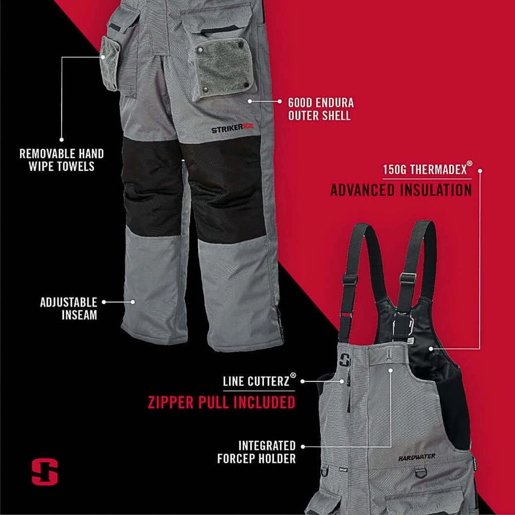 Striker Men's Hardwater Durable Windproof Water-Resistant Outdoor Ice Fishing Bib with Sureflote Flotation Technology