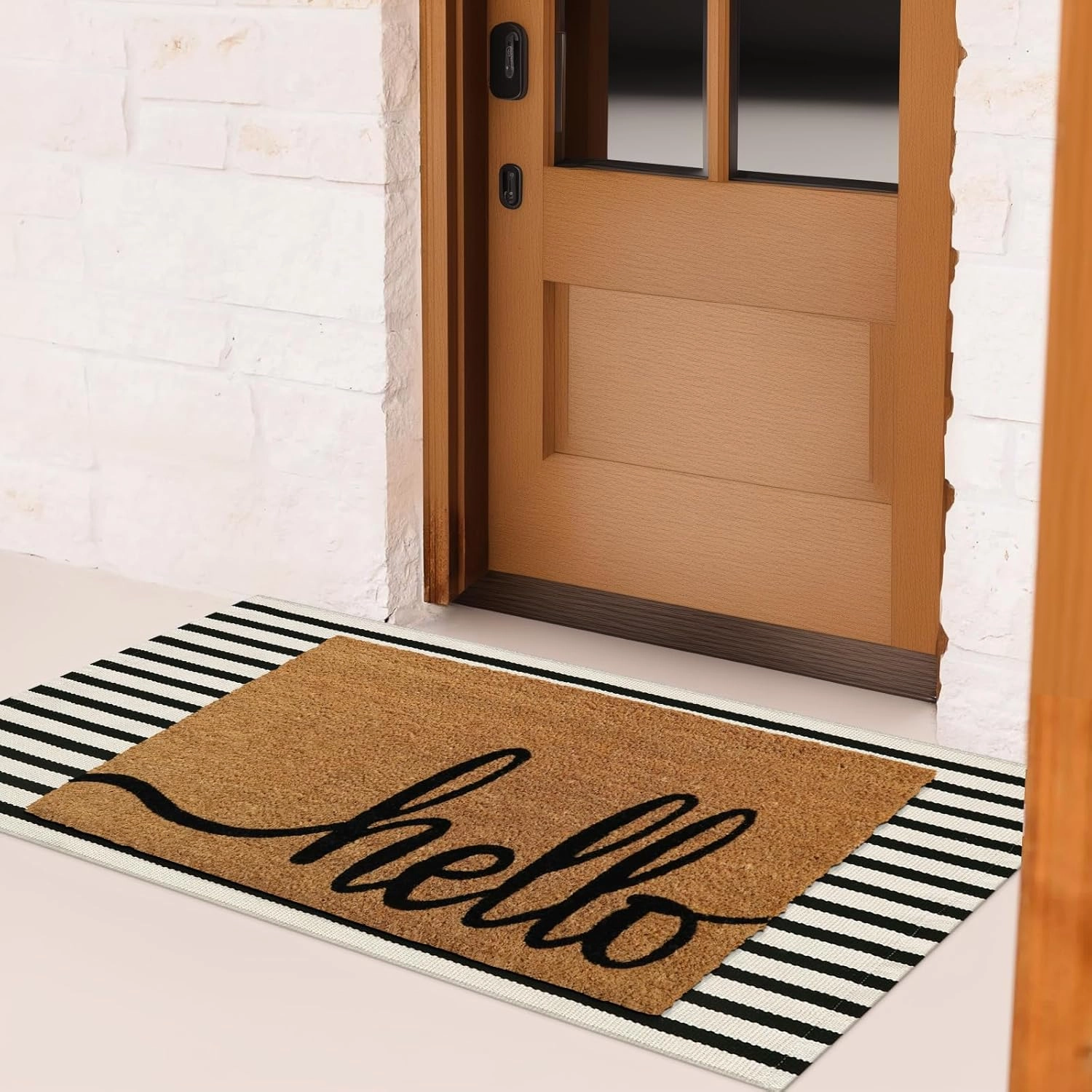 Striped Outdoor Front Door Mat 24"x51", Washable Black and White Rug Runner Cotton Hand Woven Indoor Layered Doormat, Reversible Foldable Door Rugs for Entryway/Farmhouse/Home Entrance
