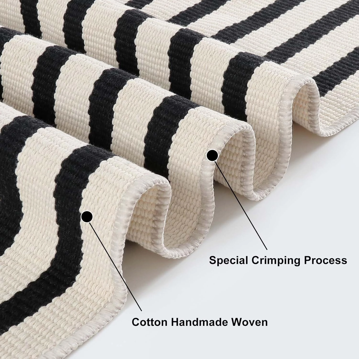 Striped Outdoor Front Door Mat 24"x51", Washable Black and White Rug Runner Cotton Hand Woven Indoor Layered Doormat, Reversible Foldable Door Rugs for Entryway/Farmhouse/Home Entrance