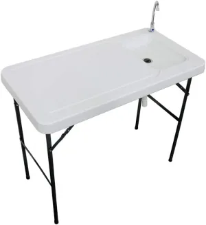 Stromberg's Outdoor Folding Fish and Game Cleaning Table with Sink Portable & Durable Upgraded Drainage Hose, Stainless Steel Faucet, White