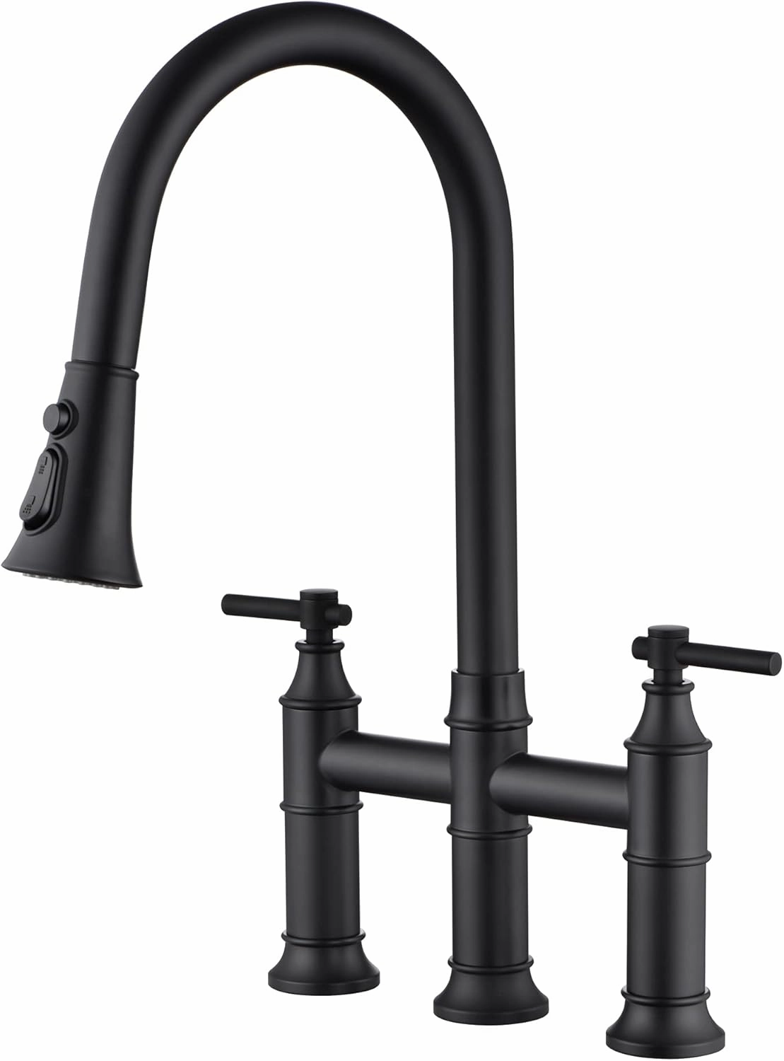 SUMERAIN Bridge Kitchen Faucet with Pull Down Sprayer Matte Black 3 Hole 2 Handle Kitchen Sink Faucet Stainless Steel
