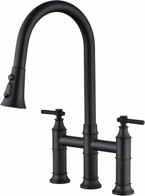 SUMERAIN Bridge Kitchen Faucet with Pull Down Sprayer Matte Black 3 Hole 2 Handle Kitchen Sink Faucet Stainless Steel