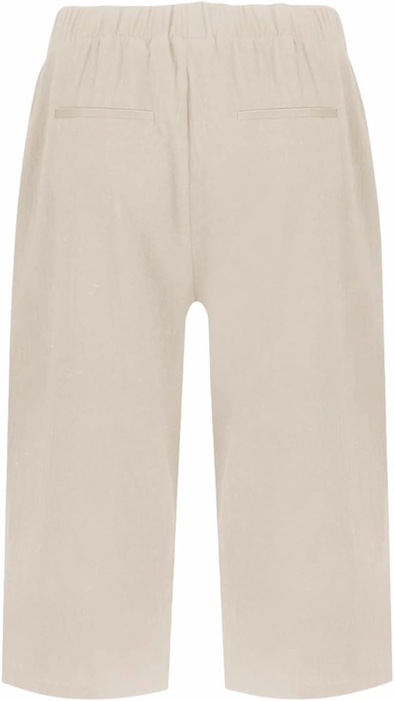 Summer Women Linen Shorts 2025 | Knee Length Drawstring Short Pants with Split Side Bottomline Beach Comfy Shorts