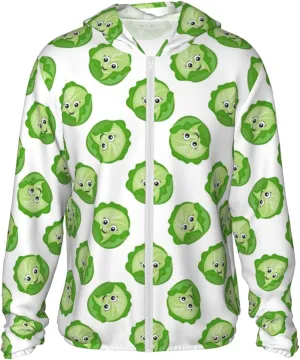 Sun Protection Zip Up Hoodie Jacket - Bright Cabbage Cute Eyes Funny Lightweight Long Sleeve Sun Shirt for Women Men