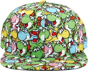 Super Mario Brothers Yoshi All Over Print Snapback Cap for Mens Blue