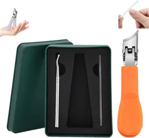 Super Sharp Oblique Nail Clippers, Wide Jaw Opening Anti-Splash Slanted Nail Clipper, 25° Eagle Beak Oblique Mouth Nail Clipper Three-Piece Set, for Tough Nails (Orange)