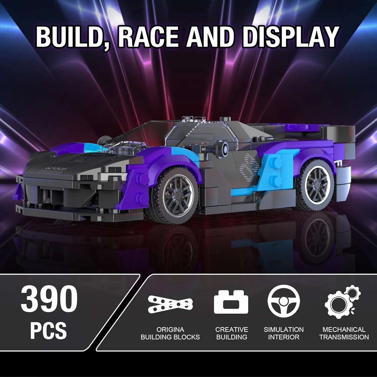 Super Sports Car Building Set,Racing Car Building Kits for Kids and Adults,Collectible Model Cars Construction Blocks Toys Gifts for Boys 6-8 10  (476 pcs)