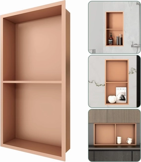 SUPERFLO Stainless Steel Shower Niche 12" X 24", No Tile Needed Recessed Niche Shower Double Shelves Organizer Bathroom Niche for Bathroom Storage, Bathroom Niche for Shower Wall, Rose Gold