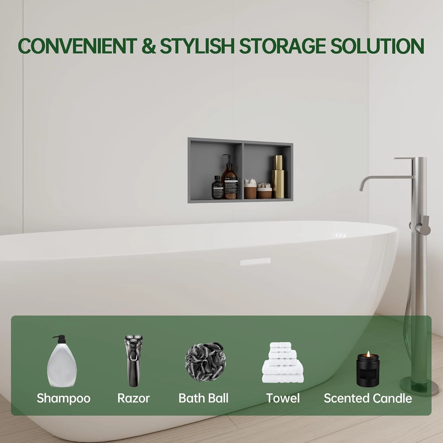 SUPERFLO Stainless Steel Shower Niche 12" X 24" No Tile Needed Recessed Niche Shower Double Shelves Organizer Bathroom Niche For Bathroom Storage, Bathroom Niche For Shower Wall, Matte Glod
