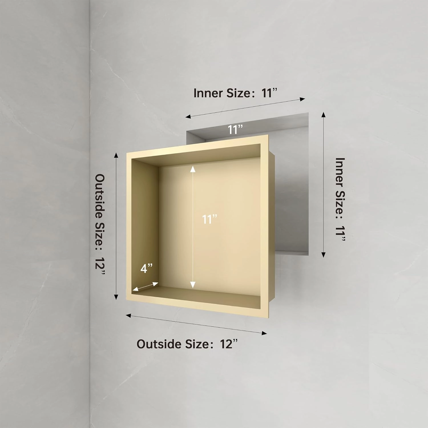 SUPERFLO Stainless Steel Shower Niche 12" X 24" No Tile Needed Recessed Niche Shower Double Shelves Organizer Bathroom Niche For Bathroom Storage, Bathroom Niche For Shower Wall, Matte Glod