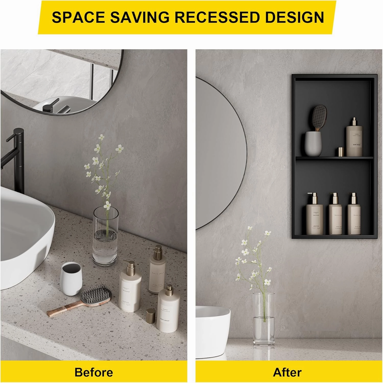 SUPERFLO Stainless Steel Shower Niche 12" X 24" No Tile Needed Recessed Niche Shower Double Shelves Organizer Bathroom Niche For Bathroom Storage, Bathroom Niche For Shower Wall, Matte Glod