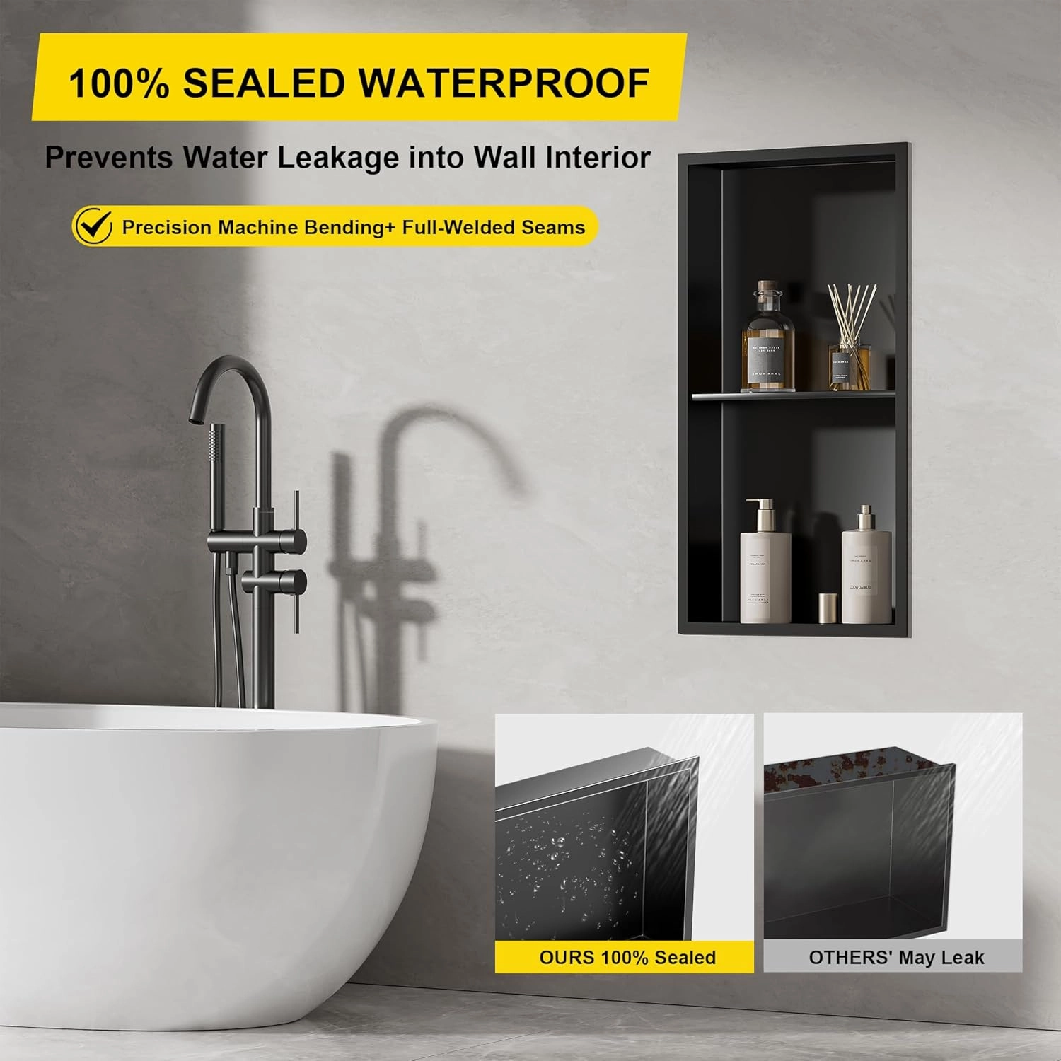 SUPERFLO Stainless Steel Shower Niche 12" X 24" No Tile Needed Recessed Niche Shower Double Shelves Organizer Bathroom Niche For Bathroom Storage, Bathroom Niche For Shower Wall, Matte Glod