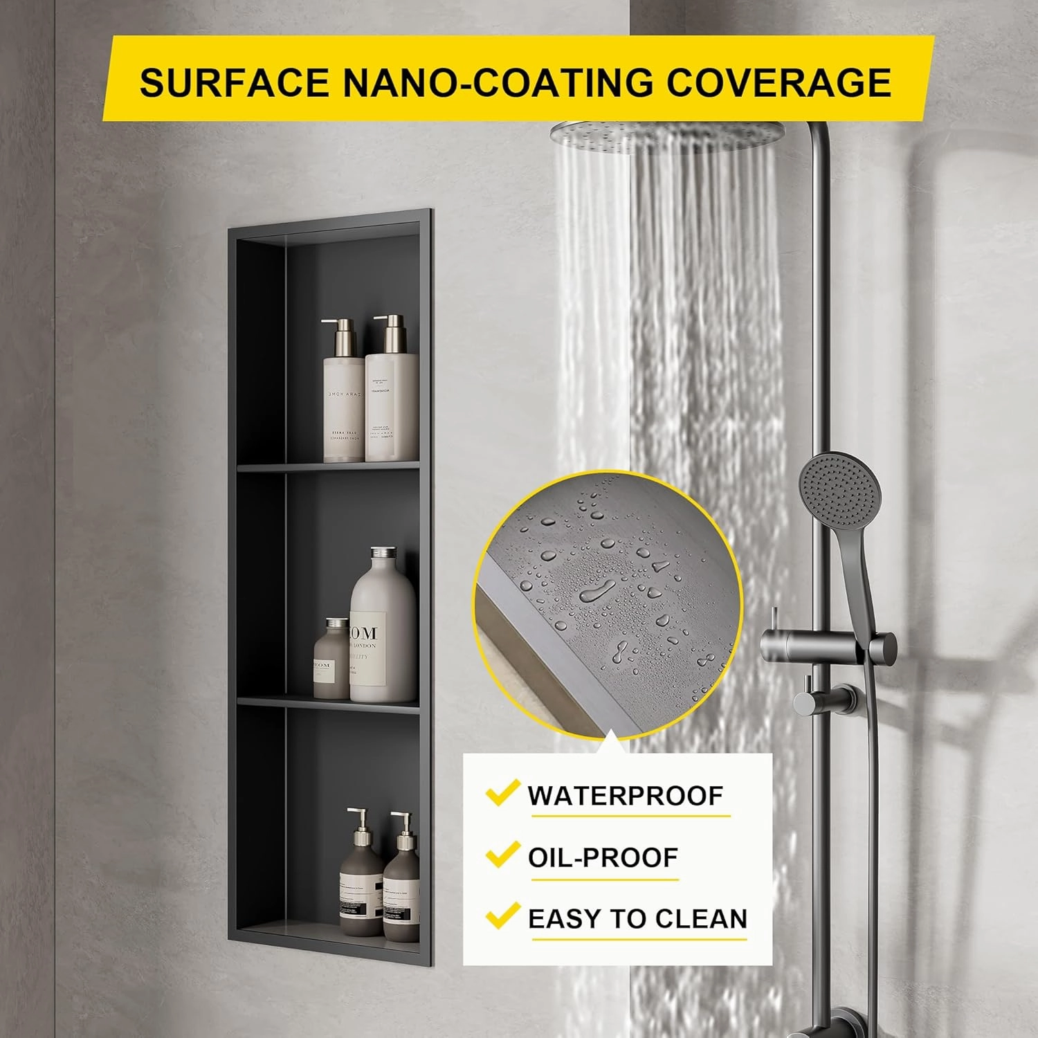 SUPERFLO Stainless Steel Shower Niche 12" X 24" No Tile Needed Recessed Niche Shower Double Shelves Organizer Bathroom Niche For Bathroom Storage, Bathroom Niche For Shower Wall, Matte Glod