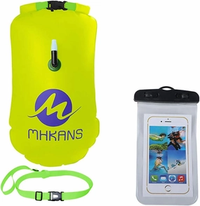 Swim Buoy 20L Swimming Safety Buoy Float Dry Bag with Adjustable Waist Belt and Waterproof Cell Phone Bag for Open Water Swimmers and Safer Swim Training (Green)