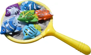 Swimline Fish Catch Game Dive Toys 6-Pack with Fishing Net Weighted Catch and Retrieval Game for Swimming Pool & Bath Tub for Kids Multi Color Rings Underwater Dive Practice Education Learn