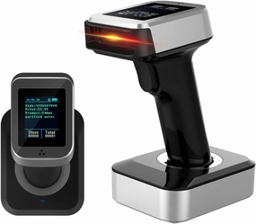 Symcode 2D QR Bluetooth Barcode Scanner with Screen Display with Charging Base,3 in 1 Compatible with Bluetooth & 2.4GHz Wireless & Wired Connection with 1.8 inch TFT Color LCD Screen